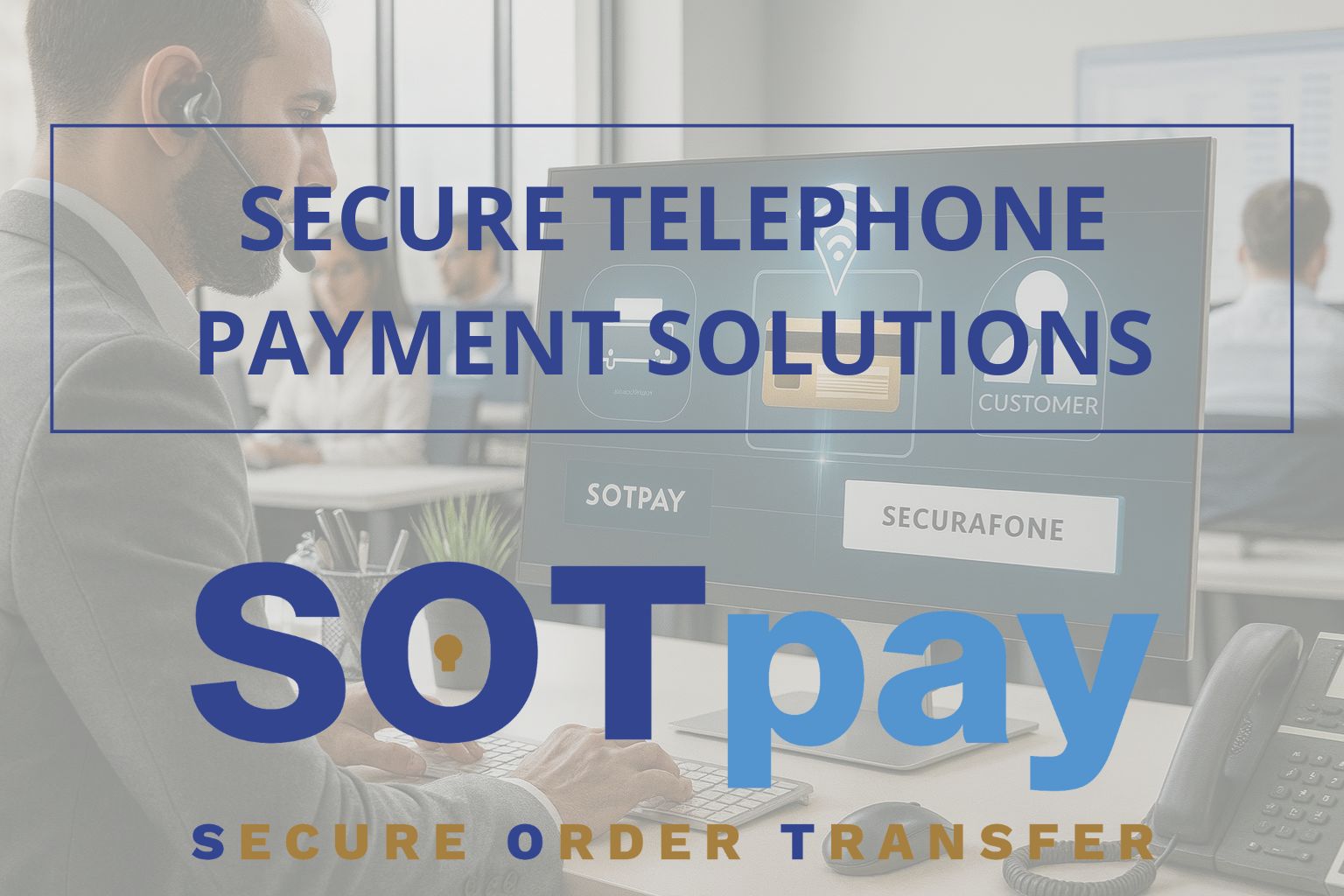A call centre operative takes a secure payment by telephone, using Securafone by SOTpay